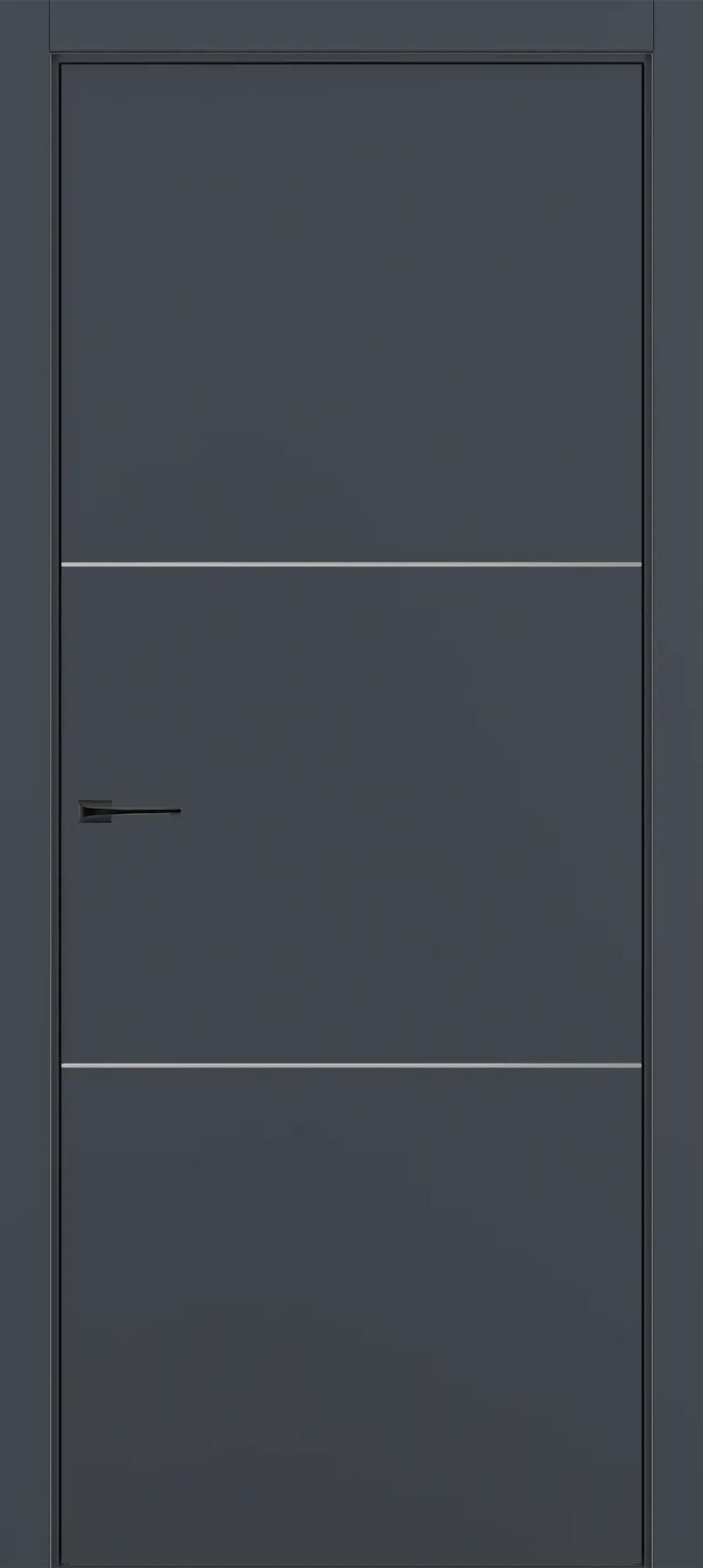 Дверь межкомнатная Квалитет К11 Графит премьер мат ALU Черная с 4-х молдинг серебро (Mh)