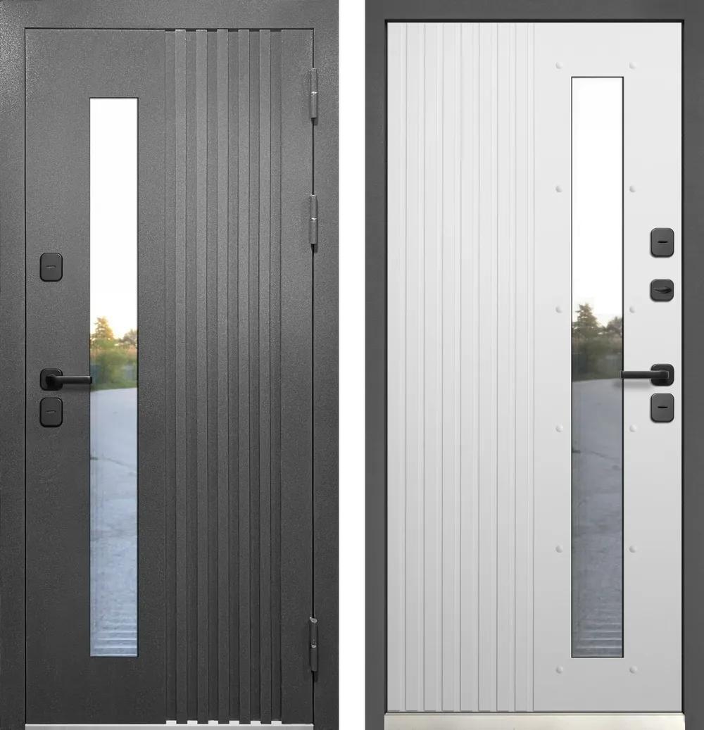 Дверь входная Luxor Termo Рейка стеклопакет муар 7024 - Эмалит белый