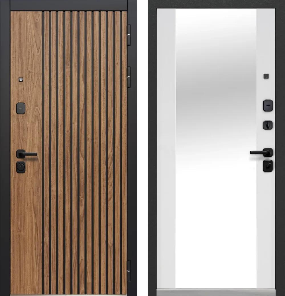 Дверь входная Luxor Рейка Зеркало Орех лесной - Эмалит белый