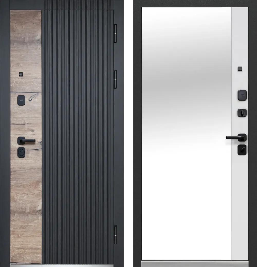 Дверь входная Luxor Дуб Вертикаль Зеркало Сатин черный - Эмалит белый