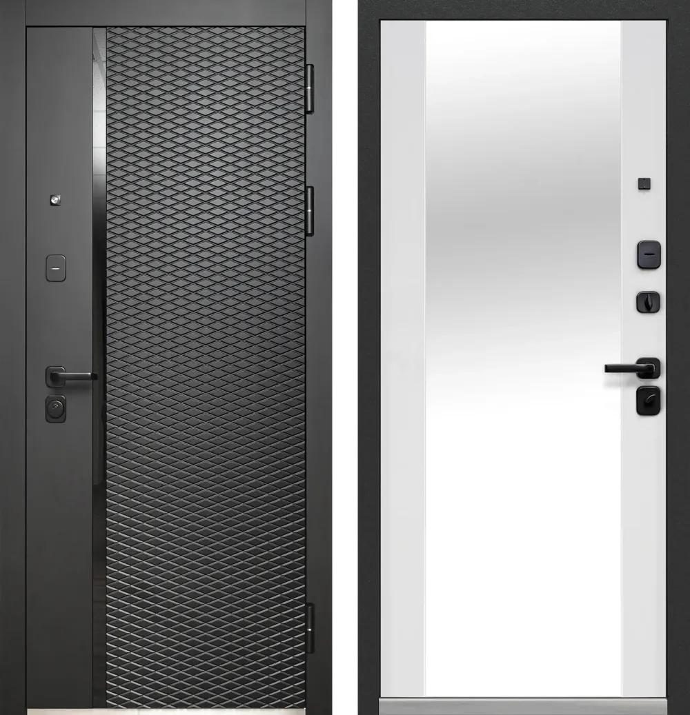 Дверь входная Luxor Ромбы Вертикаль Зеркало Антрацит софт - Эмалит белый