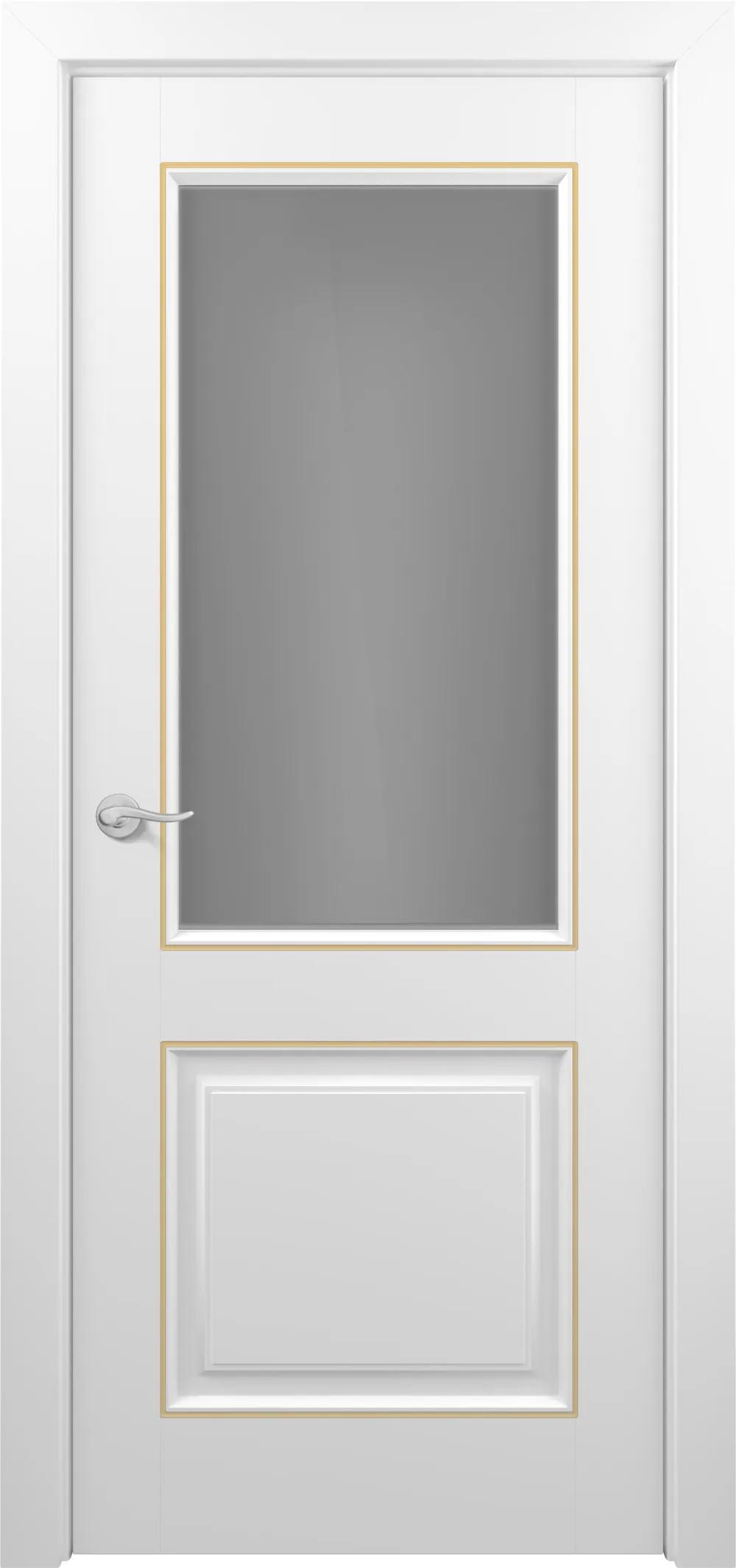 Дверь межкомнатная АртКлассик  Венеция ДО ART Classic Т2 Сатинато Белая эмаль патина золото (в канавку) (43)