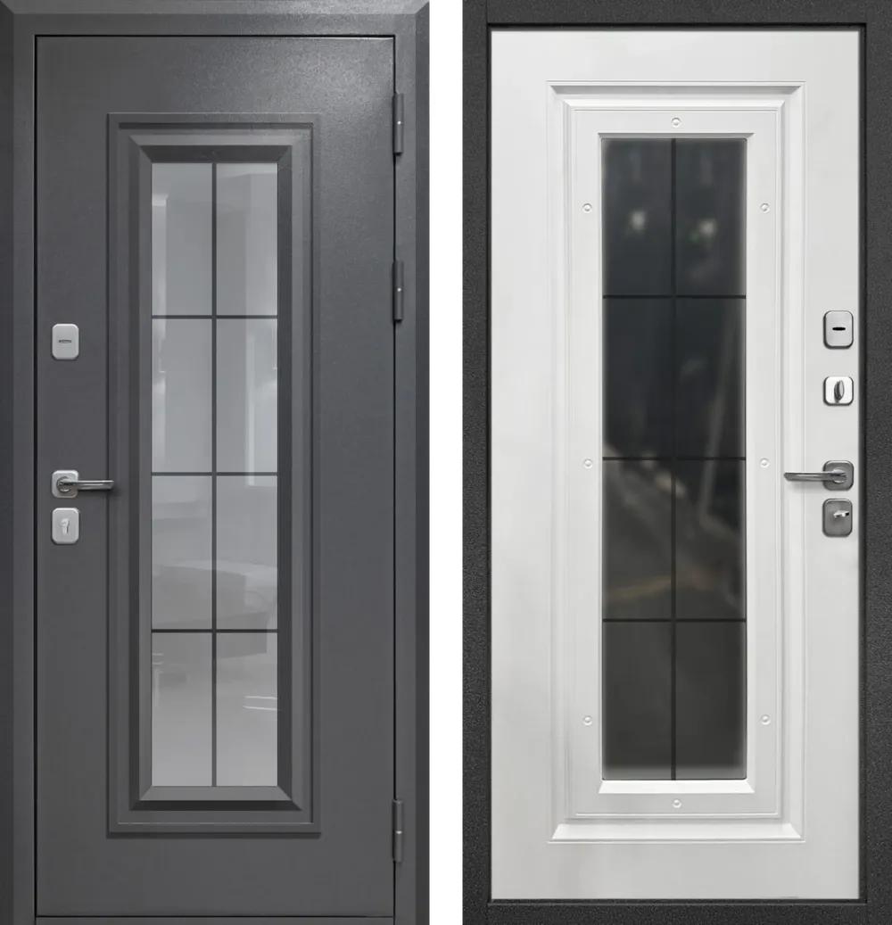 Дверь входная Гарда 9 Букле графит Ковка стеклопакет Букле графит - Белый матовый