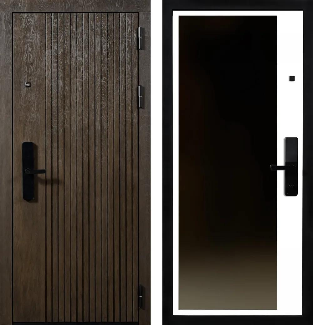 Дверь входная Акцент ЮР-38 ХардВуд лунный (MPD101) - ЮР-42 декоративная зеркальная вставка ZB Белый