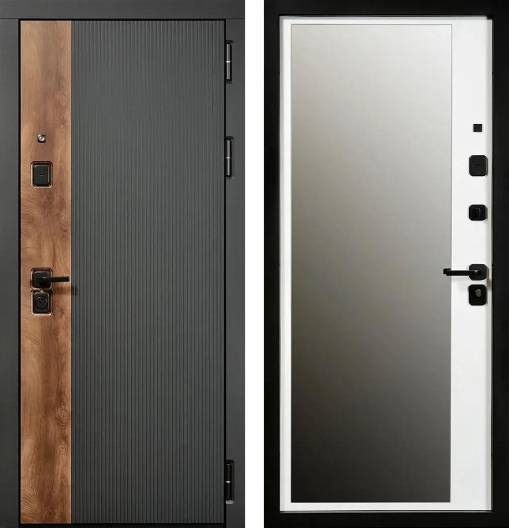 Дверь входная Мальта 3К90 ЮР-56 RAL 9005 - ЮР-42 декоративная зеркальная вставка ZB Белый