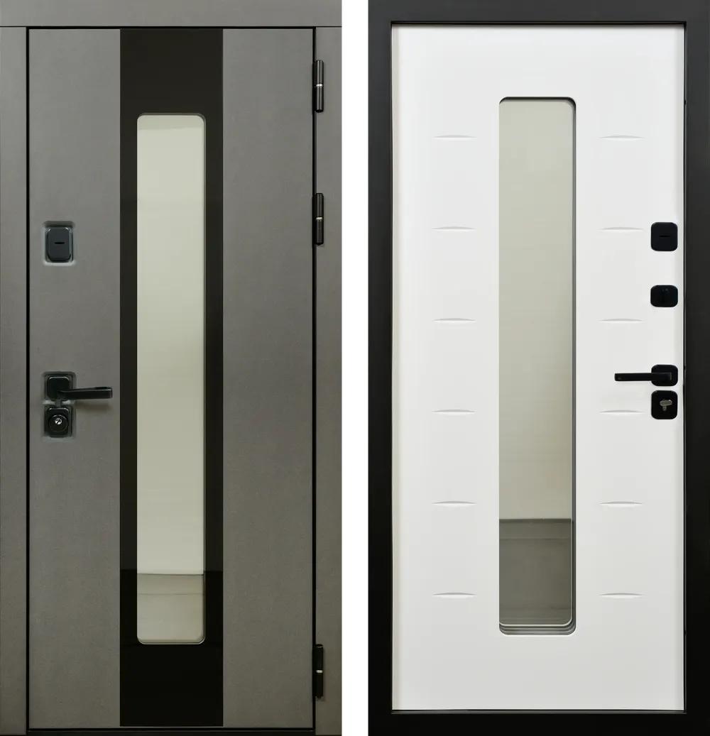 Дверь входная Юта NEW П-55 (окно+черное стекло) TSBR 7021 - П-63(окно) RAL 9003